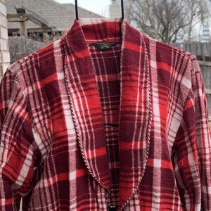 Vintage Beacon Plaid Ombre Blanket Robe Smoking Jacket Rope Trim 1940s